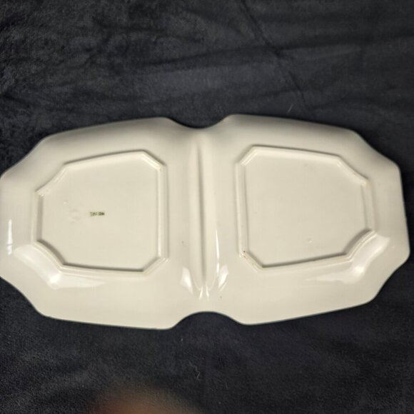 Vintage Majolica Grapevine 2 Section Candy Dish/Olive Dish Painted & Glazed - Picture 11 of 13